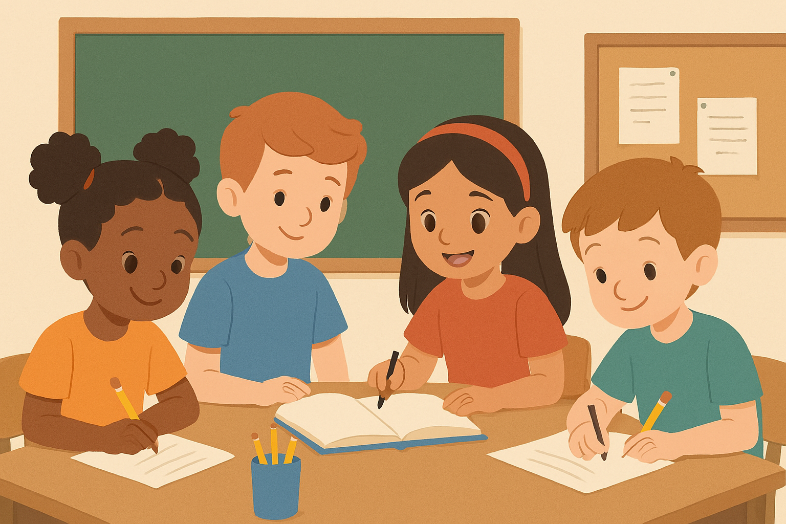 Crianças realizando atividades educativas